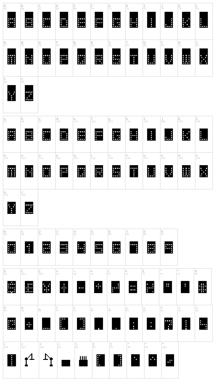 Tower Block font map